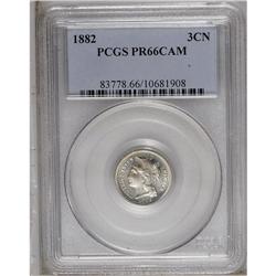 1882 3CN PR66 Cameo PCGS. Moderately reflective with f 