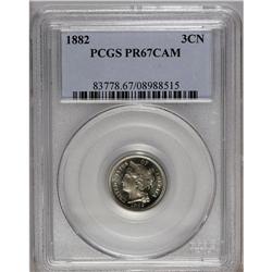 1882 3CN PR67 Cameo PCGS. The frosted devices of this 