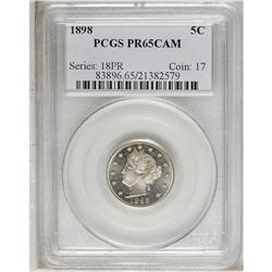 1898 5C PR65 Cameo PCGS. Wisps of lilac patina drift o 