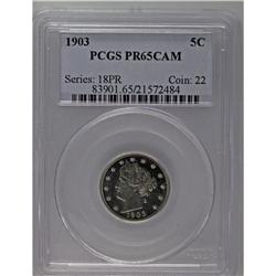 1903 5C PR65 Cameo PCGS. A brilliant Gem with delicate 