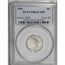 1903 5C PR66 Cameo PCGS. A meticulously struck Gem wit 