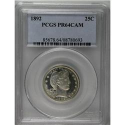 1892 25C PR64 Cameo PCGS. The devices are nicely frost 