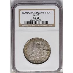 1820 50C Sq Base 2 No Knob 2 AU58 NGC. O-108, R.2. 