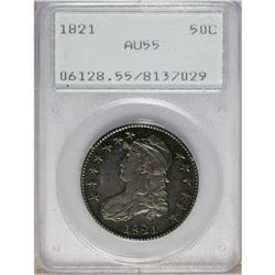 1821 50C AU55 PCGS. O-106, R.1. The diagnostic die chi 