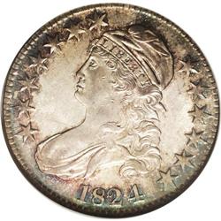 1824/4 50C MS63 NGC. O-110, R.2. Fire-red and ocean-bl 