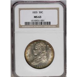1835 50C MS63 NGC. O-103, R.2. Die defect lines in the 