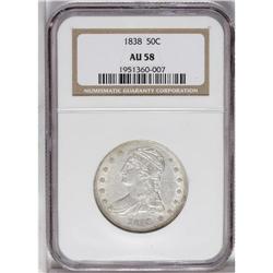 1838 50C AU58 NGC. Traces of circulation exist on the 
