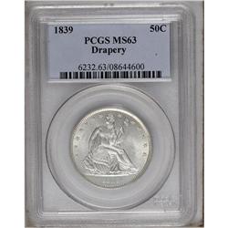 1839 50C Drapery MS63 PCGS. This bright semi-prooflike 