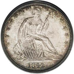 1842 50C Medium Date, Large Letters MS64 PCGS. WB-106. 