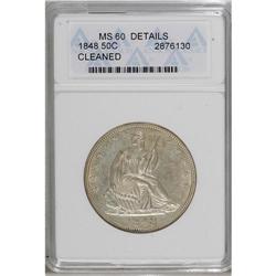 1848 50C --Cleaned--ANACS. MS60 Details. Luster bathes 