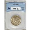 Image 1 : 1912 50C MS63 ANACS. Light ticks on Liberty''s cheek a 