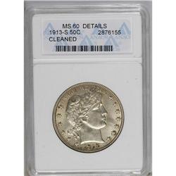 1913-S 50C --Cleaned--ANACS. MS60 Details. Careful rota 