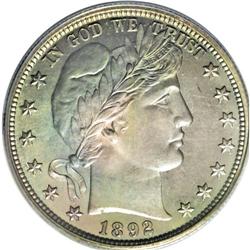 1892 50C PR68 PCGS. Rich forest-green, rose-gold, and 