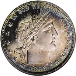 1893 50C PR65 NGC. A moderately toned Gem cameo proof 