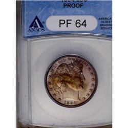 1894 50C PR64 Cameo ANACS. Lovely golden-brown and plu 