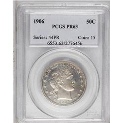 1906 50C PR63 PCGS. Golden patina covers both sides of 