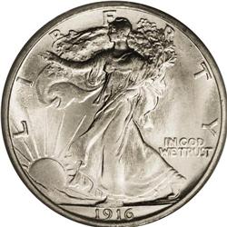 1916 50C MS66 PCGS. This satiny specimen boasts unusua 