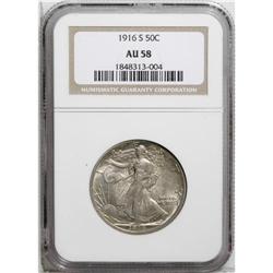 1916-S 50C AU58 NGC. An appealing example that has jus 
