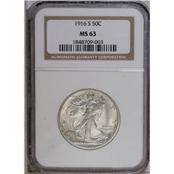 1916-S 50C MS63 NGC. This satiny, well produced key-da 