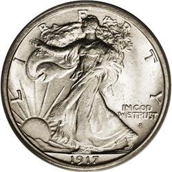 1917-D 50C Obverse MS64 PCGS. Satiny and essentially u 