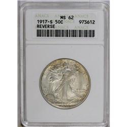 1917-S 50C Reverse MS62 ANACS. Light gold and blue pat 