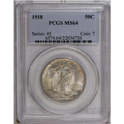 1918 50C MS64 PCGS. Wispy gold toning is apparent on b 