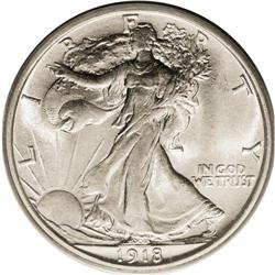 1918-D 50C MS63 PCGS. Brilliant, lustrous, and mostly 