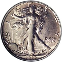 1919-D 50C AU58 NGC. A remarkable near-Mint example an 