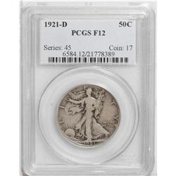 1921-D 50C Fine 12 PCGS. A completely natural lilac-gr 