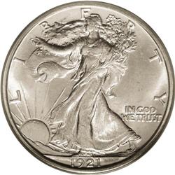 1921-S 50C MS64 PCGS. The 1921-S Walker is a curious i 