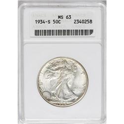 1934-S 50C MS63 ANACS. Quite lustrous with a typical s 
