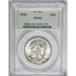 1935 50C MS66 PCGS. Speckled gold toning is evident on 
