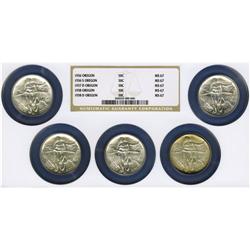 A complete matched set of Oregon Trail Half Dollars MS6 