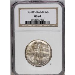 1933-D 50C Oregon MS67 NGC. Traces of gold, red, laven 