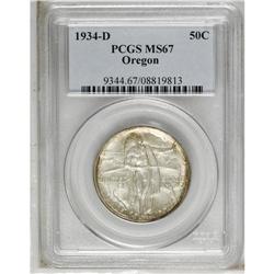 1934-D 50C Oregon MS67 PCGS. Crisply struck with laven 