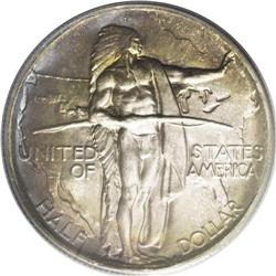 1936 50C Oregon MS67 PCGS. Golden-brown and steel-blue 