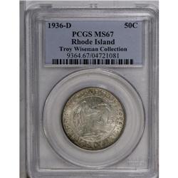 1936-D 50C Rhode Island MS67 PCGS. Ex: Troy Wiseman Co 