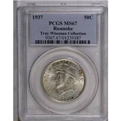 1937 50C Roanoke MS67 PCGS. Delicate apricot and powde 