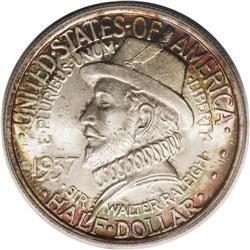 1937 50C Roanoke MS67 PCGS. Superb eye appeal is the h 