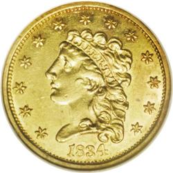 1834 $2 1/2 Classic AU58 NGC.