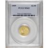 Image 1 : 1909 $2 1/2 MS62 PCGS. A maize-gold quarter eagle with 