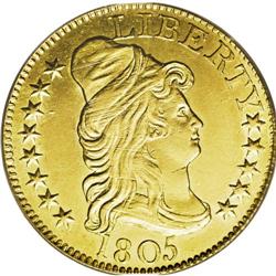 1805 $5 AU58 PCGS. Wide Date, B. 2-B, Breen-6444, Mill