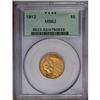 Image 1 : 1912 $5 MS62 PCGS. Bright yellow-gold dominates, altho 