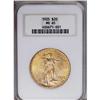 Image 1 : 1925 $20 MS65 NGC. Rich orange-gold toning cedes on oc 