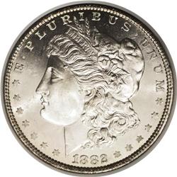 1882 S$1 MS65 Deep Mirror Prooflike NGC. The silver-wh 