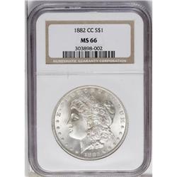1882-CC S$1 MS66 NGC. Sharply struck with soft, froste 