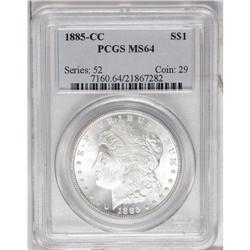1885-CC S$1 MS64 PCGS. A brilliant near-Gem, sharply s 