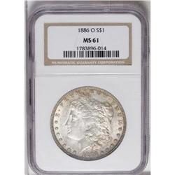 1886-O S$1 MS61 NGC. Very softly struck over the cente 