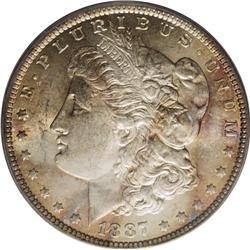 1887-O S$1 MS65 PCGS. Lemon, apricot, and ice-blue sha 