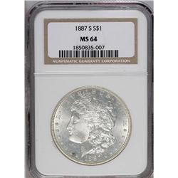 1887-S S$1 MS64 NGC. A lustrous near-Gem with traces o 